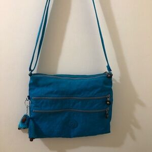 Blue Kipling Women's Alvar Messenger Crossbody Bag with Monkey Keychain